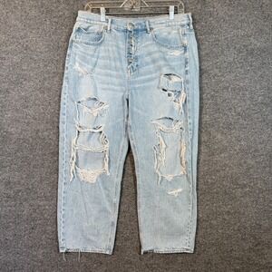 American Eagle Jeans Womens 12 Blue 90s Boyfriend Distressed Crop Relaxed Fit
